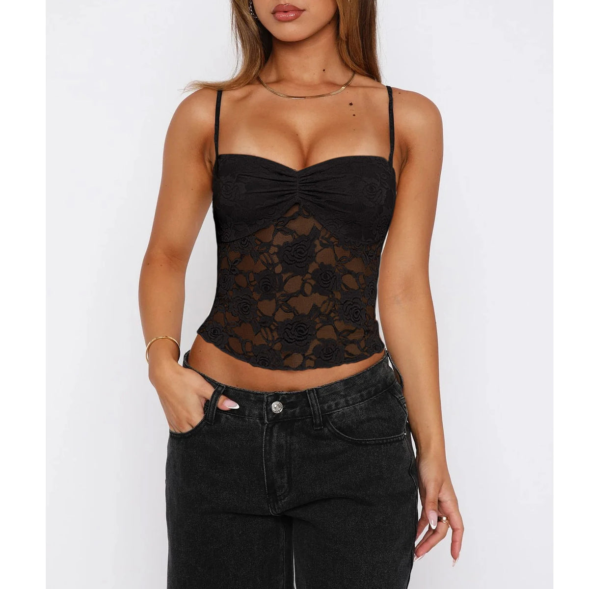 Lace Ruched Cami Top