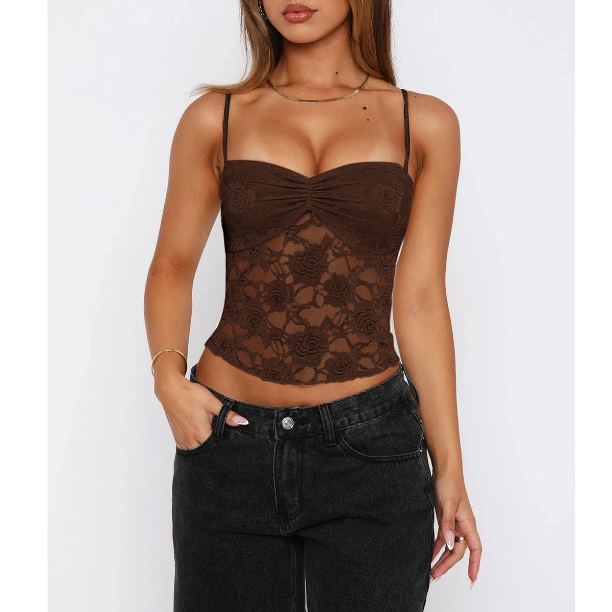 Lace Ruched Cami Top