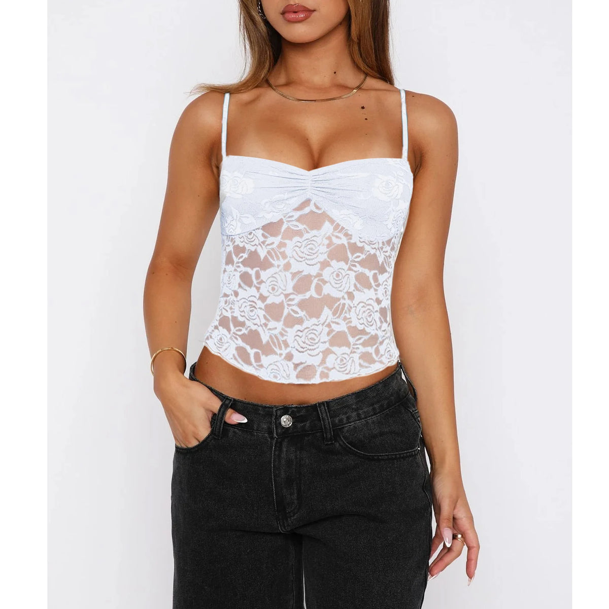 Lace Ruched Cami Top