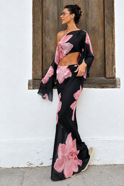 Floral Mesh Skirt Set