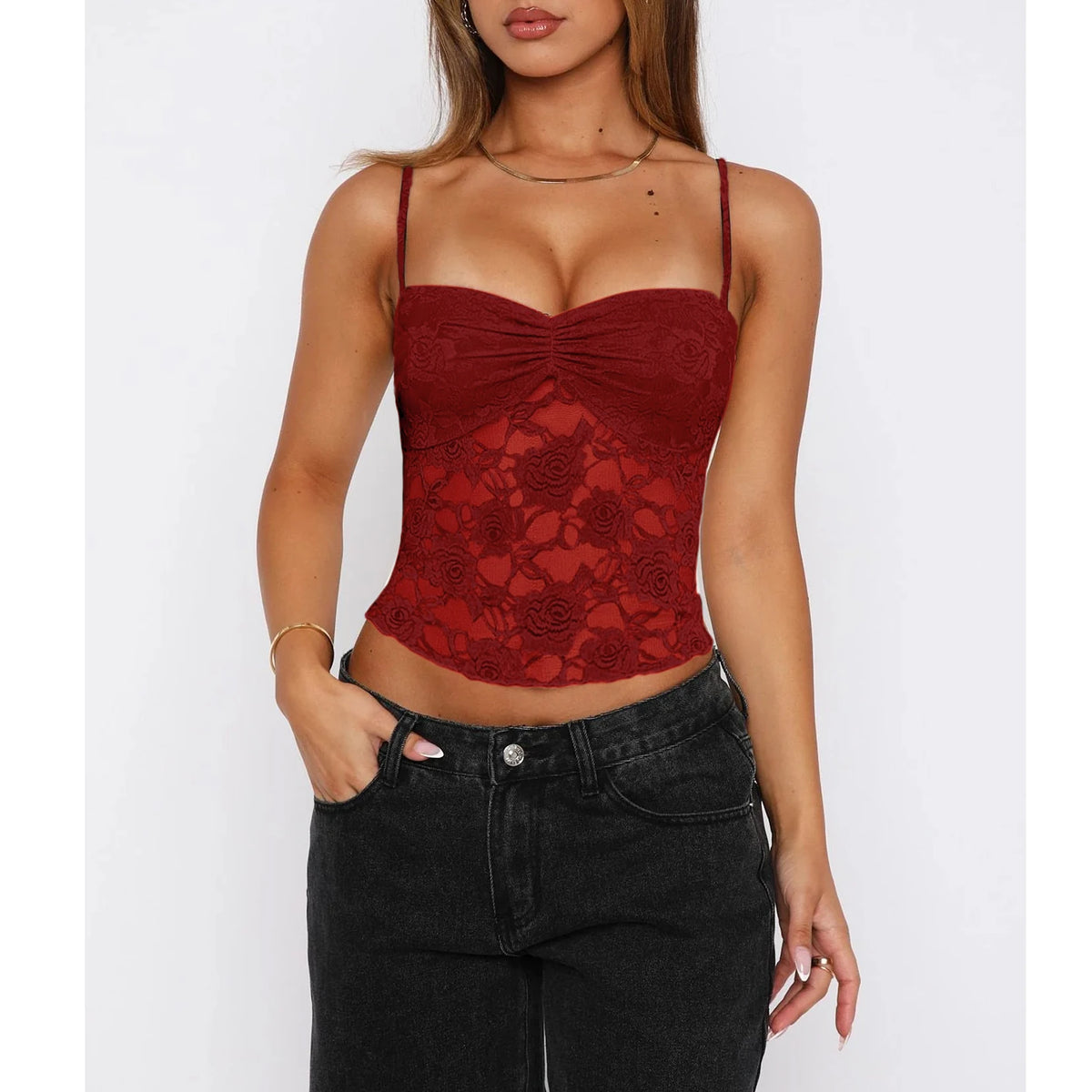 Lace Ruched Cami Top